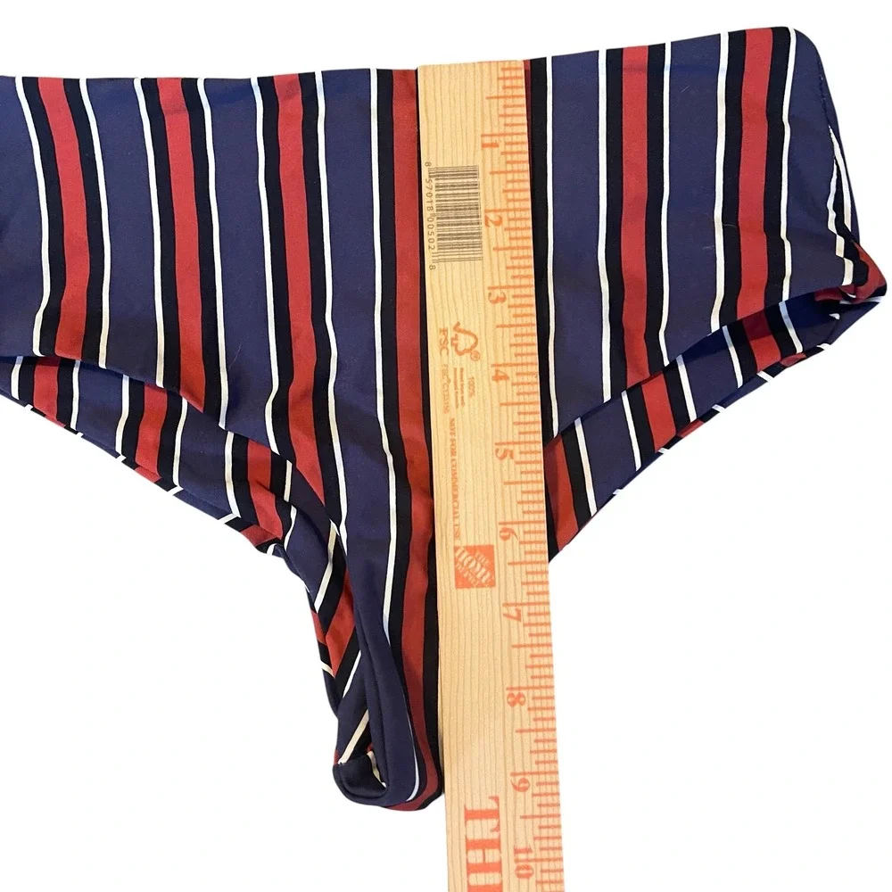 Subdued Women Blue Red Striped High Waisted Bikini‎ Bottom Size S